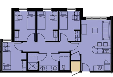 Four Bedroom Apartment - Single Occupancy Bedrooms (37 units; 148 beds)
